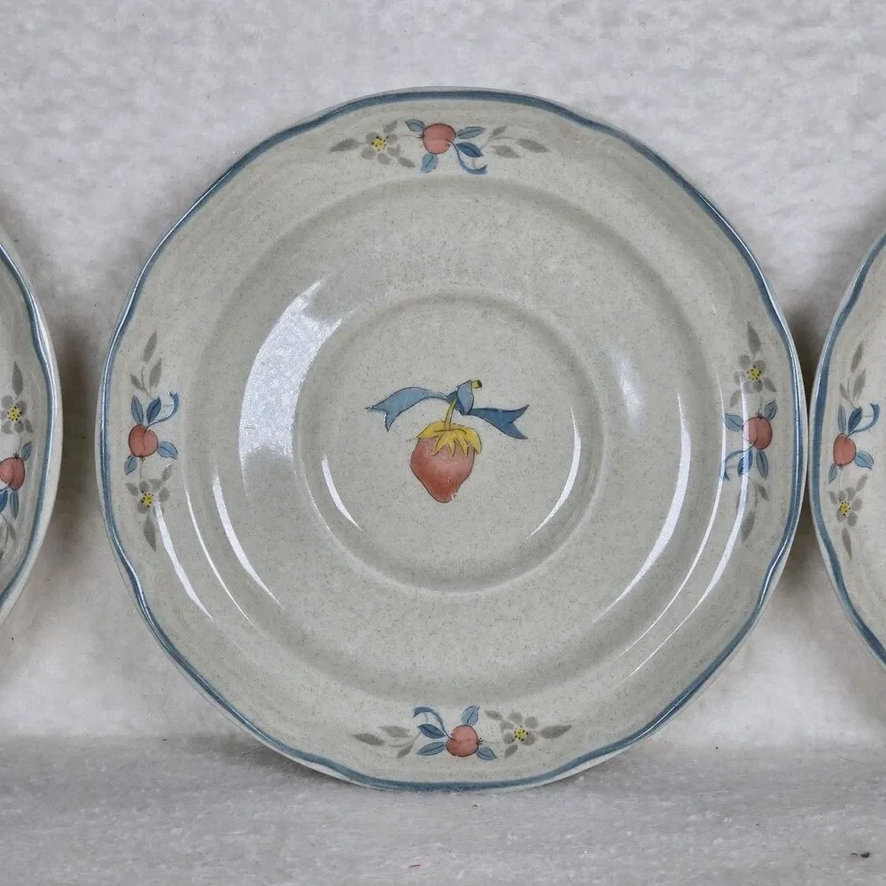Set Of 3 International China Marmalade Saucers Goose Blue Ribbon Fruit